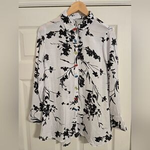 Multiples Button Front Blouse Black And White Decorative Buttons Size Small
